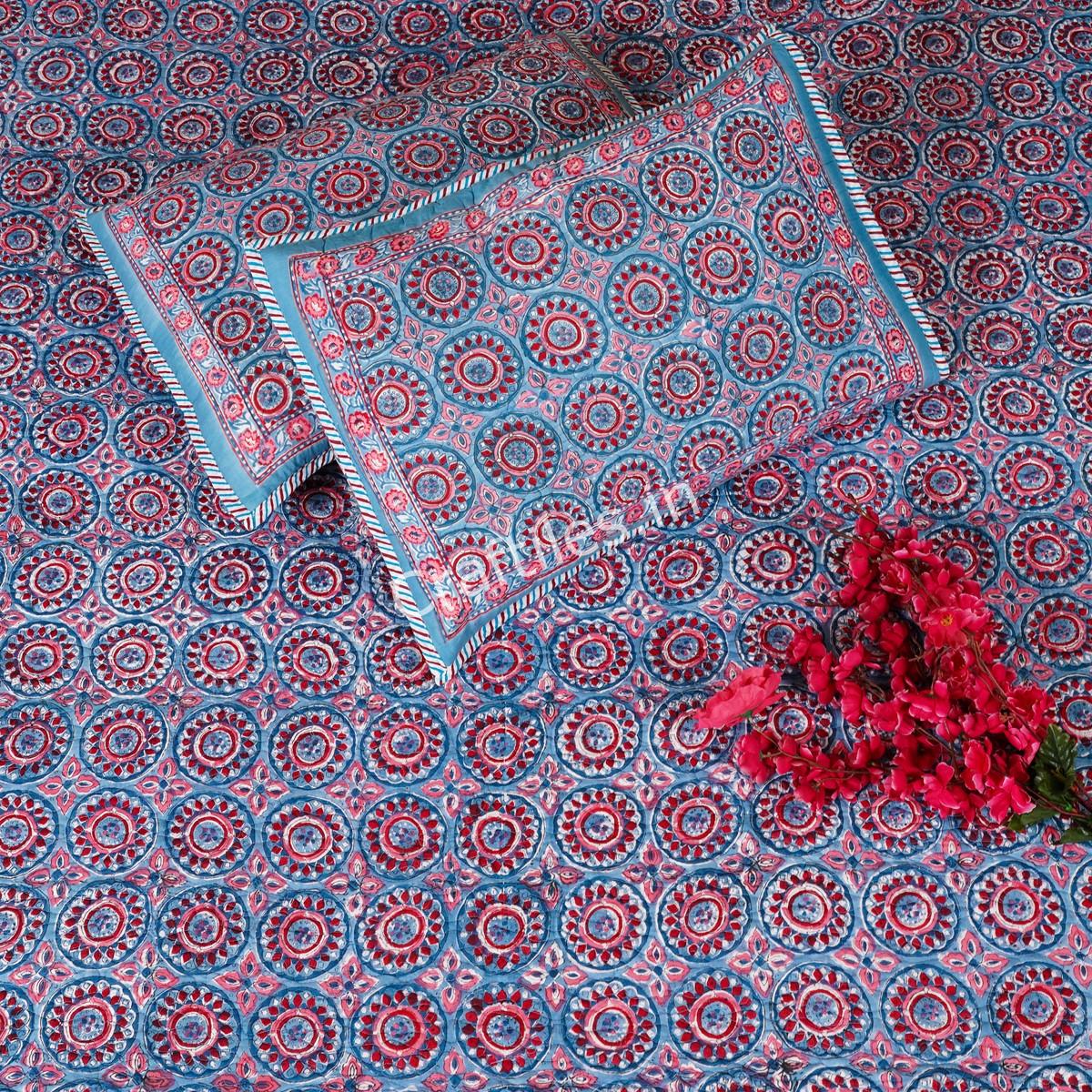 Craftiles - CF1113 Chakri Jaipuri Handblock Printed Reversible Comforter by Jaipurdharohar - AC Quilt | Comforter | Bedcover | Gudarie - Blue