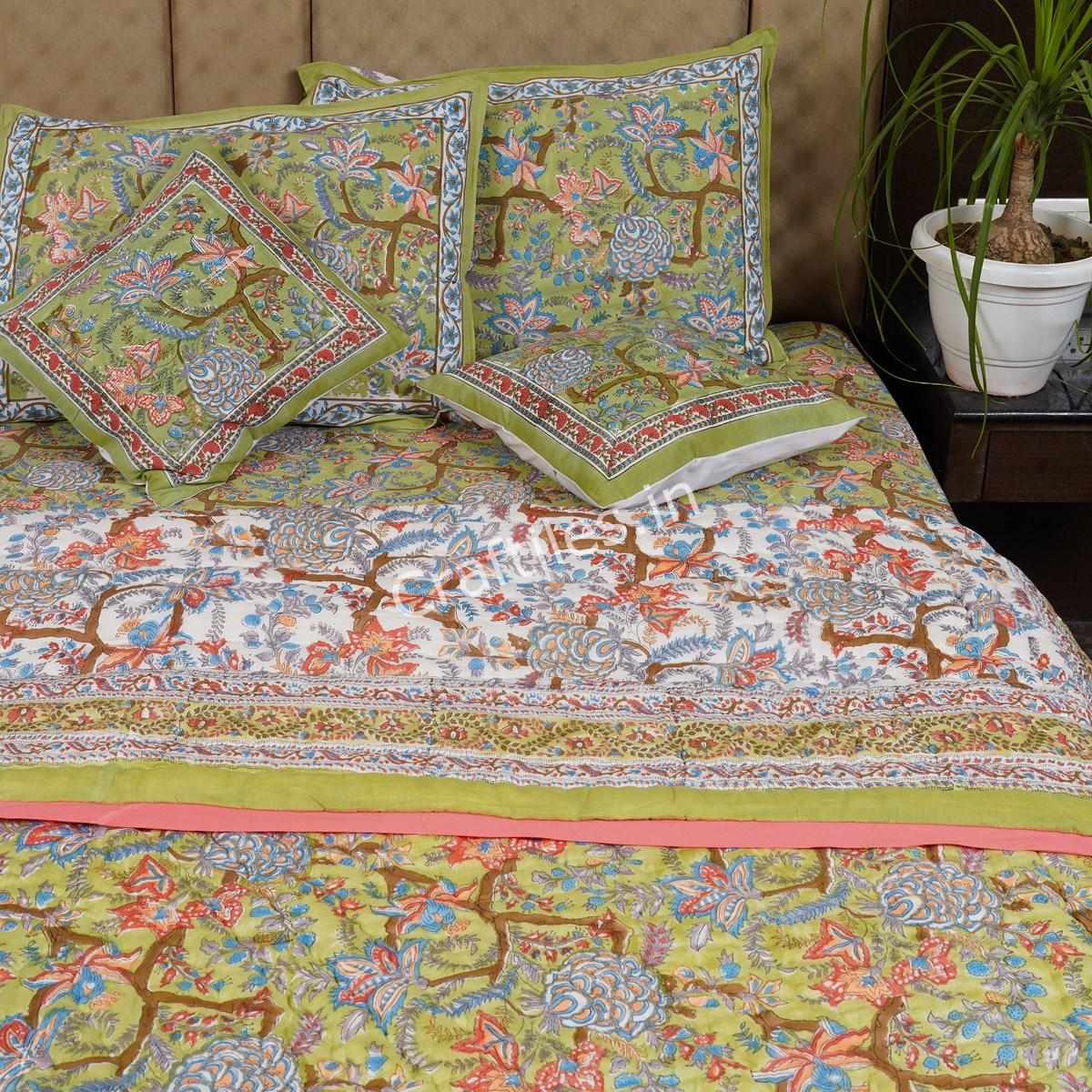 Craftiles - Saat Kaam Jaipuri Handblock Printed Bedding Set by Jaipur dharohar for Home and Wedding Gift - Green - Image 3