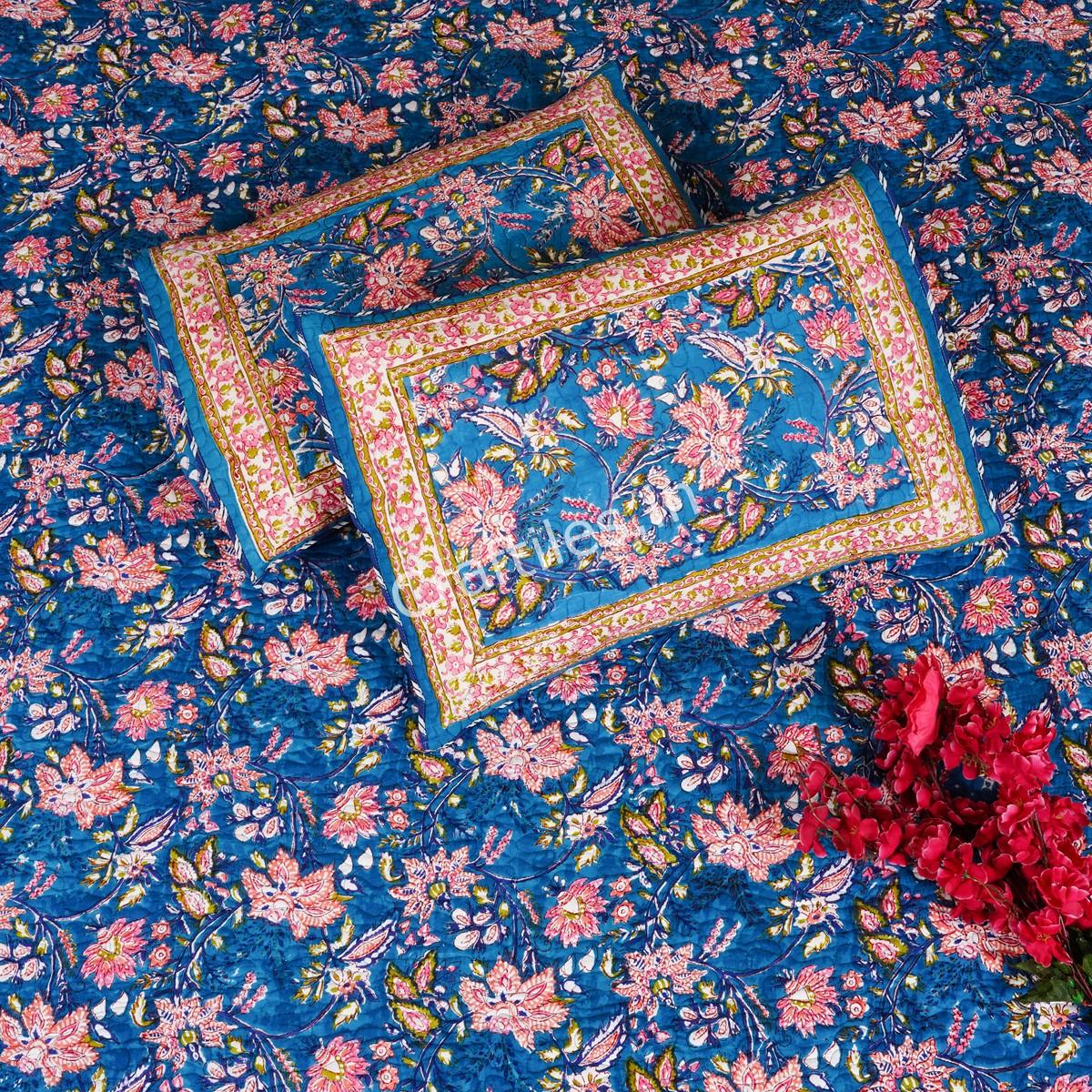 Craftiles - CF1103 Ratna Jaipuri Handblock Printed Reversible Comforter by Jaipurdharohar - AC Quilt | Comforter | Bedcover | Gudarie - Blue