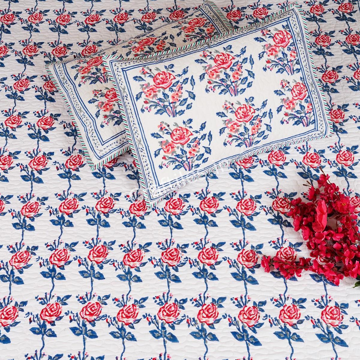 Craftiles - CF1030 Roseland Jaipuri Handblock Printed Reversible Comforter by Jaipurdharohar - AC Quilt | Comforter | Bedcover | Gudarie - Red