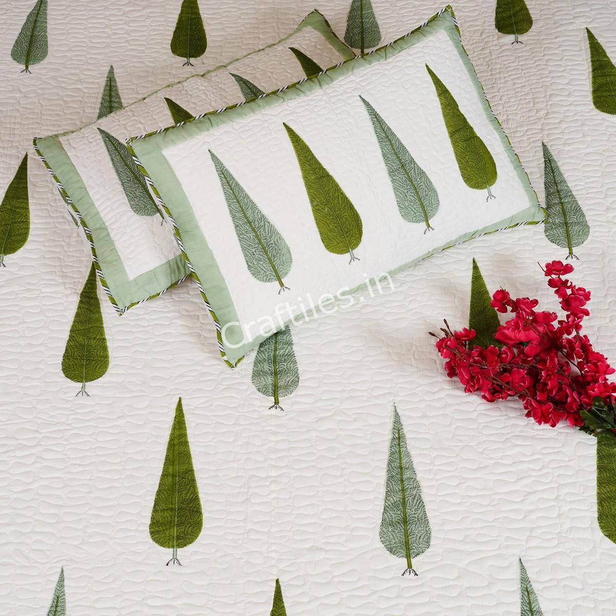 Craftiles - CF1127 Saat kaam Jaipuri Handblock Printed Reversible Comforter by Jaipurdharohar - AC Quilt | Comforter | Bedcover | Gudarie - Green