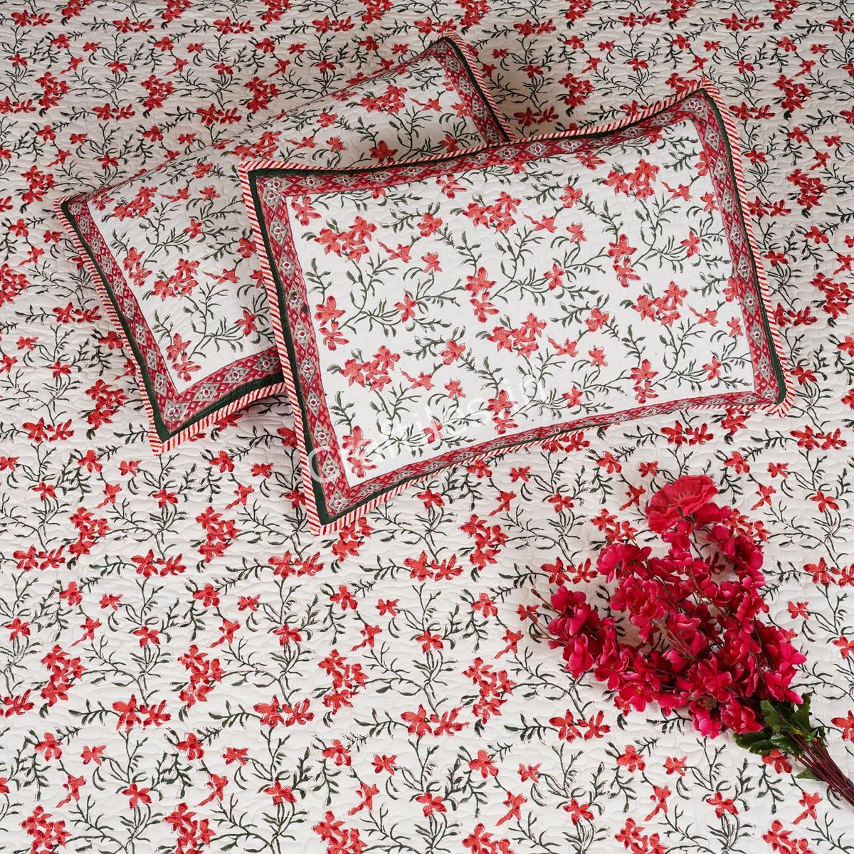 Craftiles - CF1093 Straighter Jaipuri Handblock Printed Reversible Comforter by Jaipurdharohar - AC Quilt | Comforter | Bedcover | Gudarie - Red