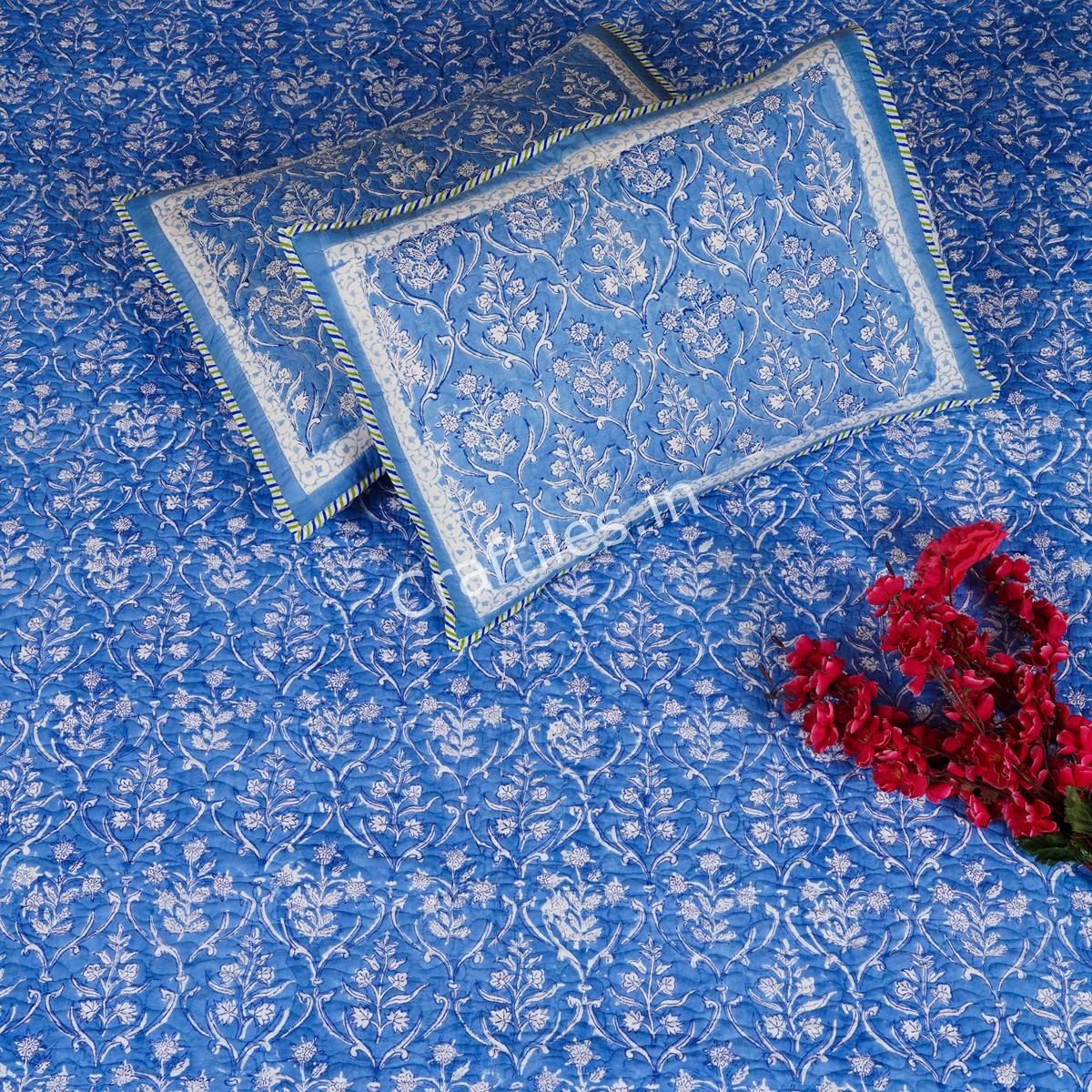Craftiles - CF1023 Danim Jaipuri Handblock Printed Reversible Comforter by Jaipurdharohar - AC Quilt | Comforter | Bedcover | Gudarie - Blue