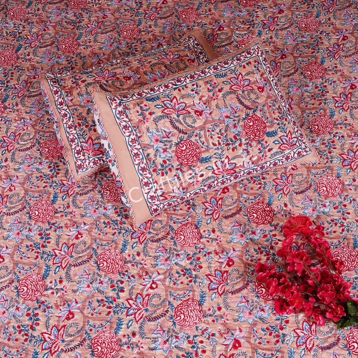 Craftiles - CF1051Q Sunflower Jaipuri Handblock Printed Reversible Comforter by Jaipurdharohar - AC Quilt | Comforter | Bedcover | Gudarie - Gray