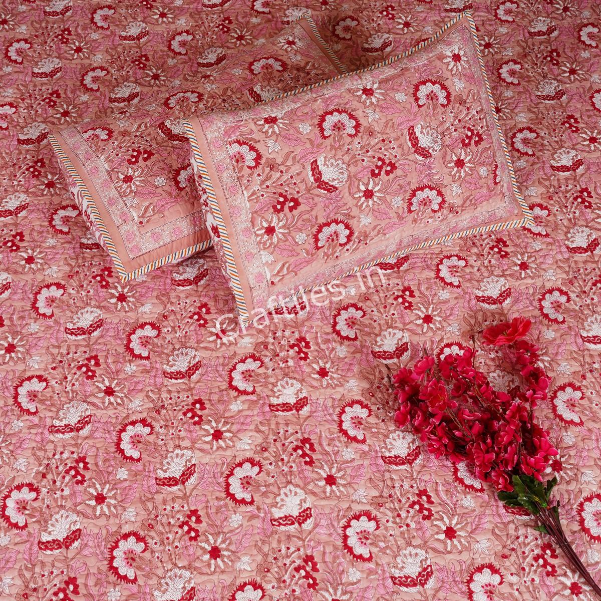 Craftiles - CF1137 Flax Handblock Printed Reversible Comforter by Jaipurdharohar - AC Quilt | Comforter | Bedcover | Gudarie - Red