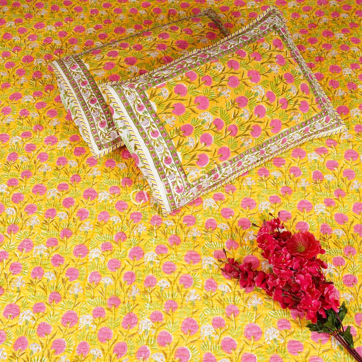 Craftiles - CF1064 Kashyap Jaipuri Handblock Printed Reversible Comforter by Jaipurdharohar - AC Quilt | Comforter | Bedcover | Gudarie - Yellow