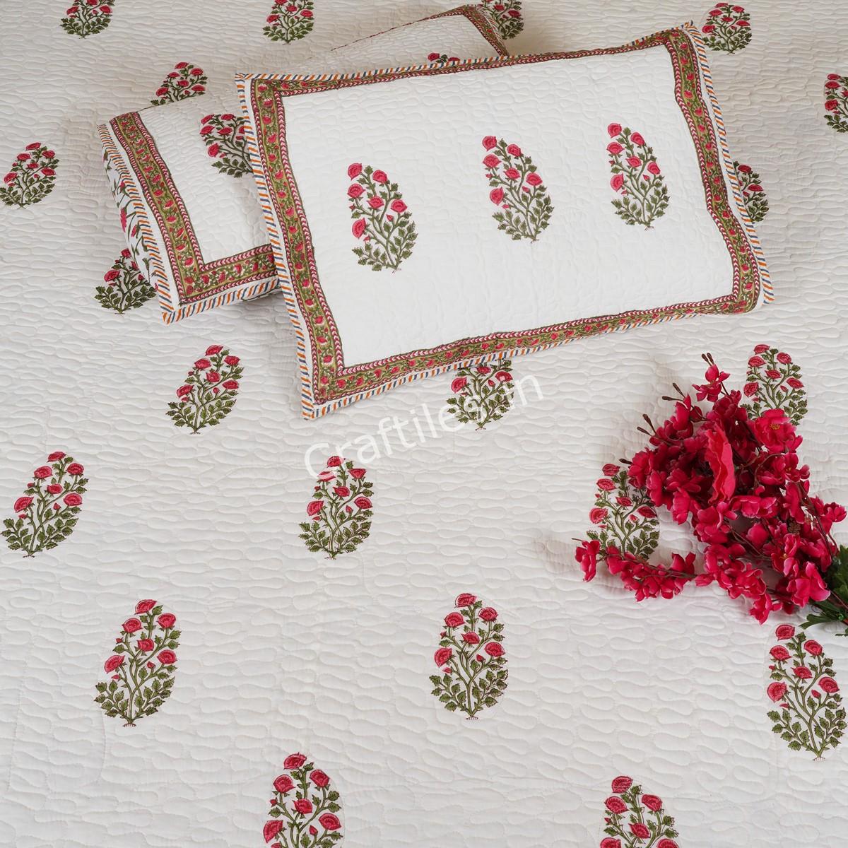 Craftiles - CF1057 Mahrab Jaipuri Handblock Printed Reversible Comforter by Jaipurdharohar - AC Quilt | Comforter | Bedcover | Gudarie - Pink