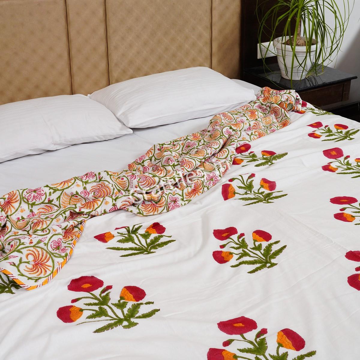 Craftiles – Bookey Jaipuri Handblock Printed Reversible Dohar By Jaipur Dharohar – Red - Image 3