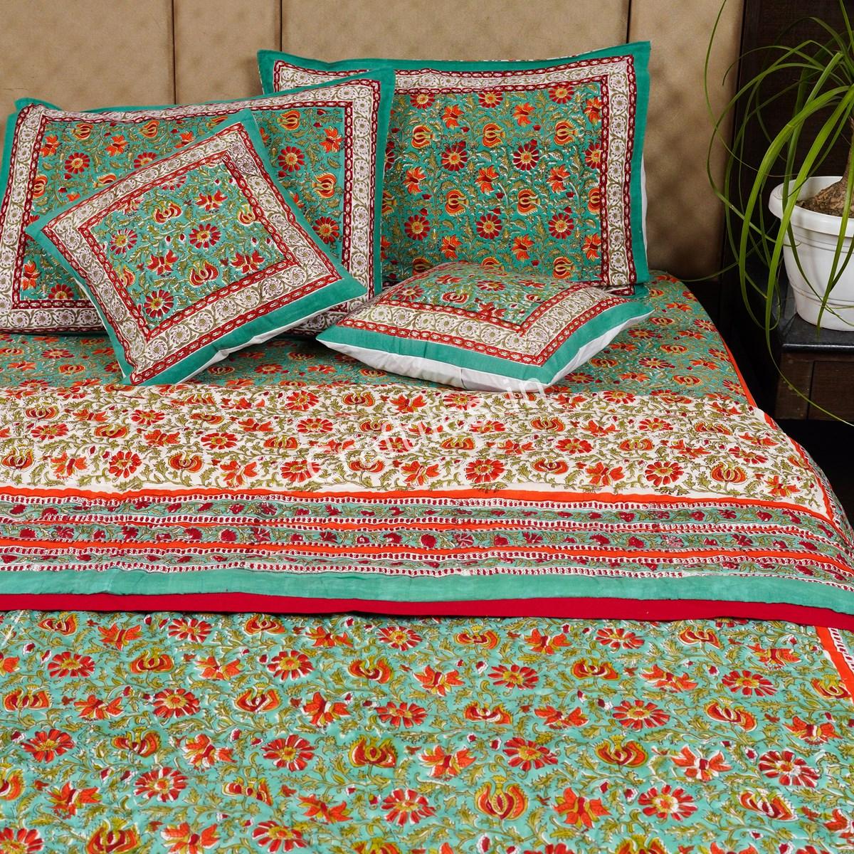 Craftiles - Chakri Jaipuri Handblock Printed Bedding Set by Jaipur dharohar for Home and Wedding Gift - Green - Image 3
