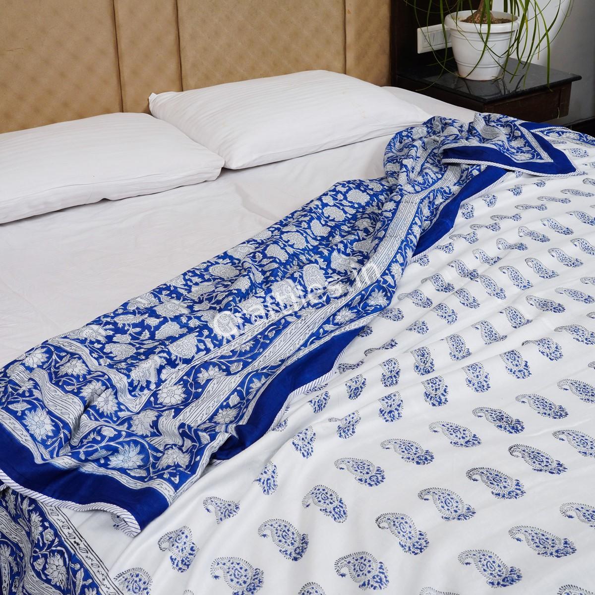 Craftiles – Carry Jaipuri Handblock Printed Reversible Dohar By Jaipur Dharohar – Blue - Image 3