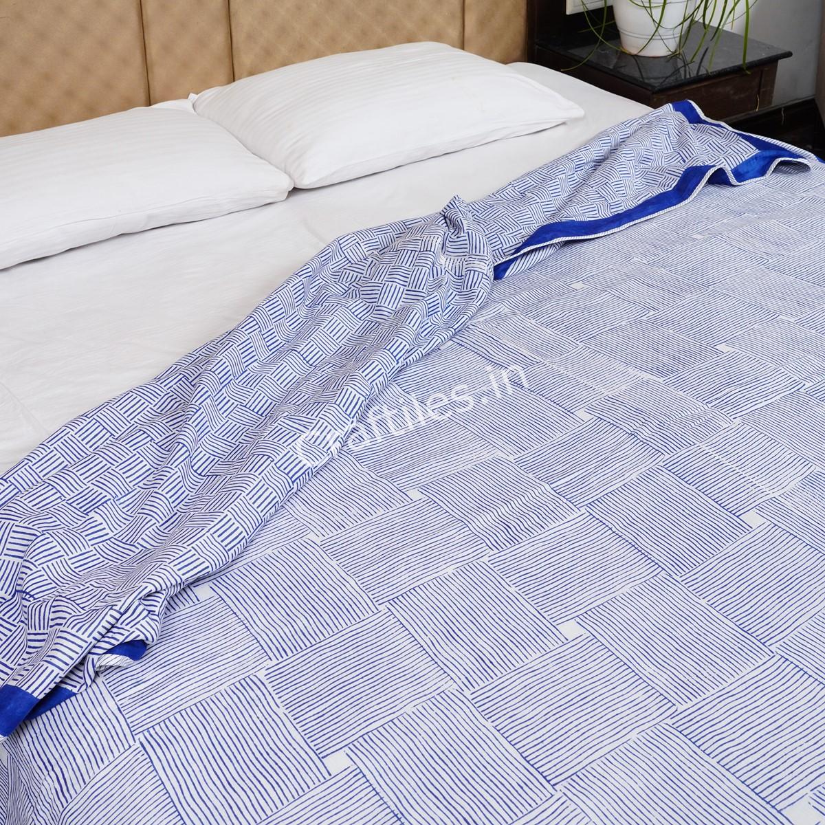 Craftiles – Square Jaipuri Handblock Printed Reversible Dohar By Jaipur Dharohar – Blue - Image 3