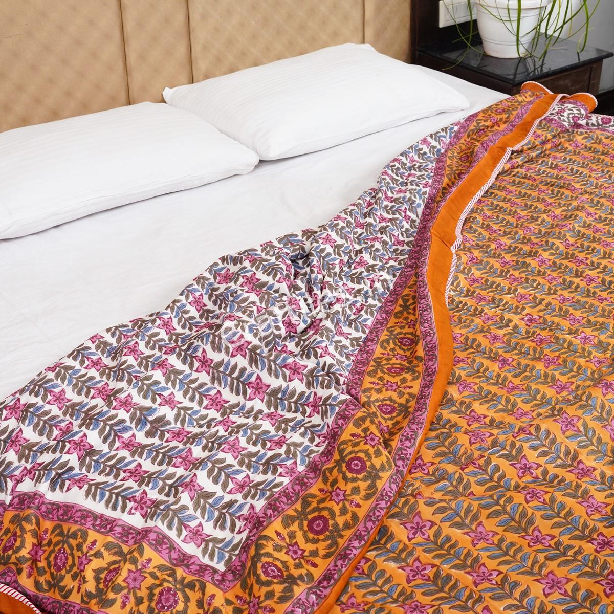 Craftiles – Bel Jaipuri Handblock Printed Reversible Dohar By Jaipur Dharohar – Orange - Image 3