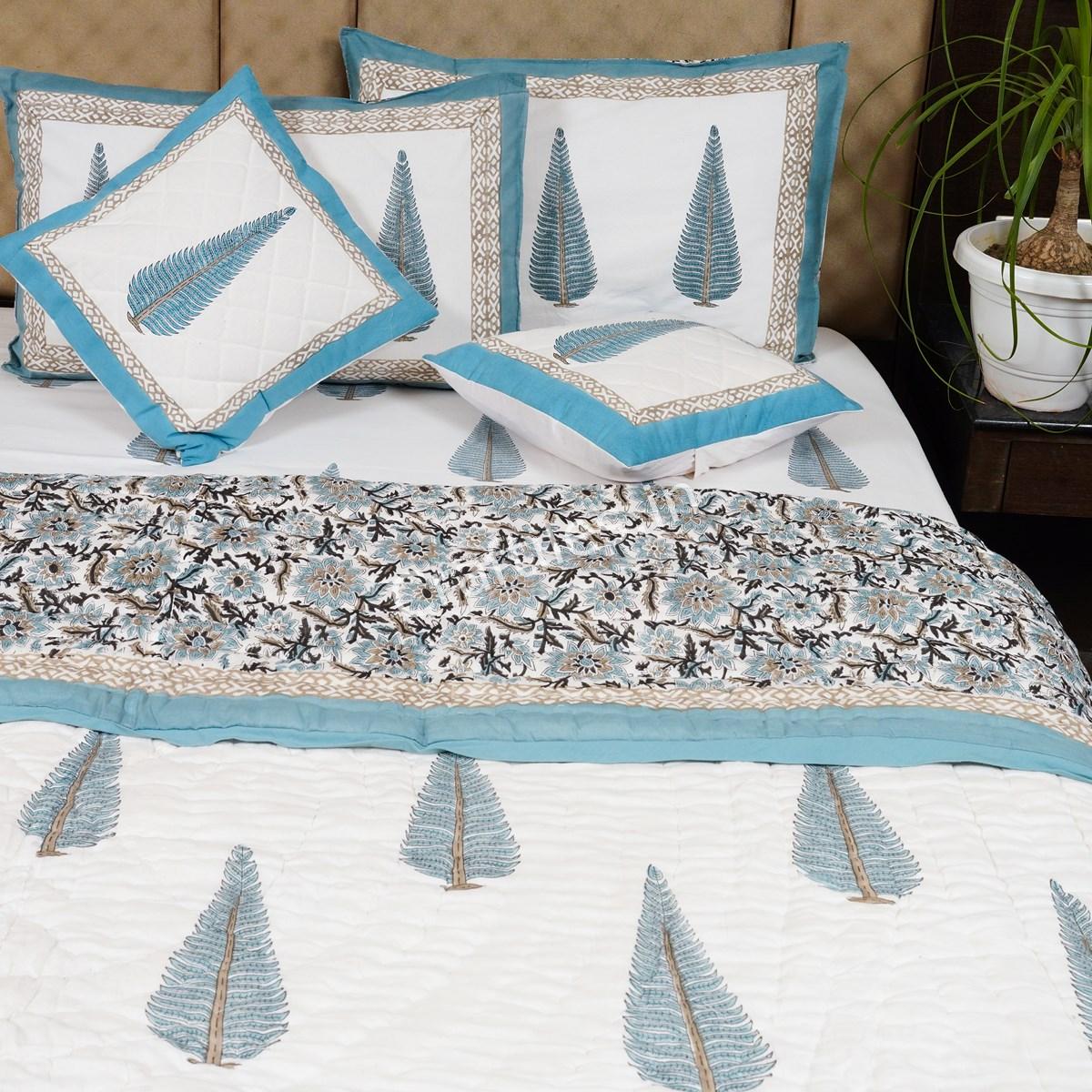 Craftiles - Tilak Jaipuri Handblock Printed Bedding Set by Jaipur dharohar for Home and Wedding Gift - Blue - Image 3