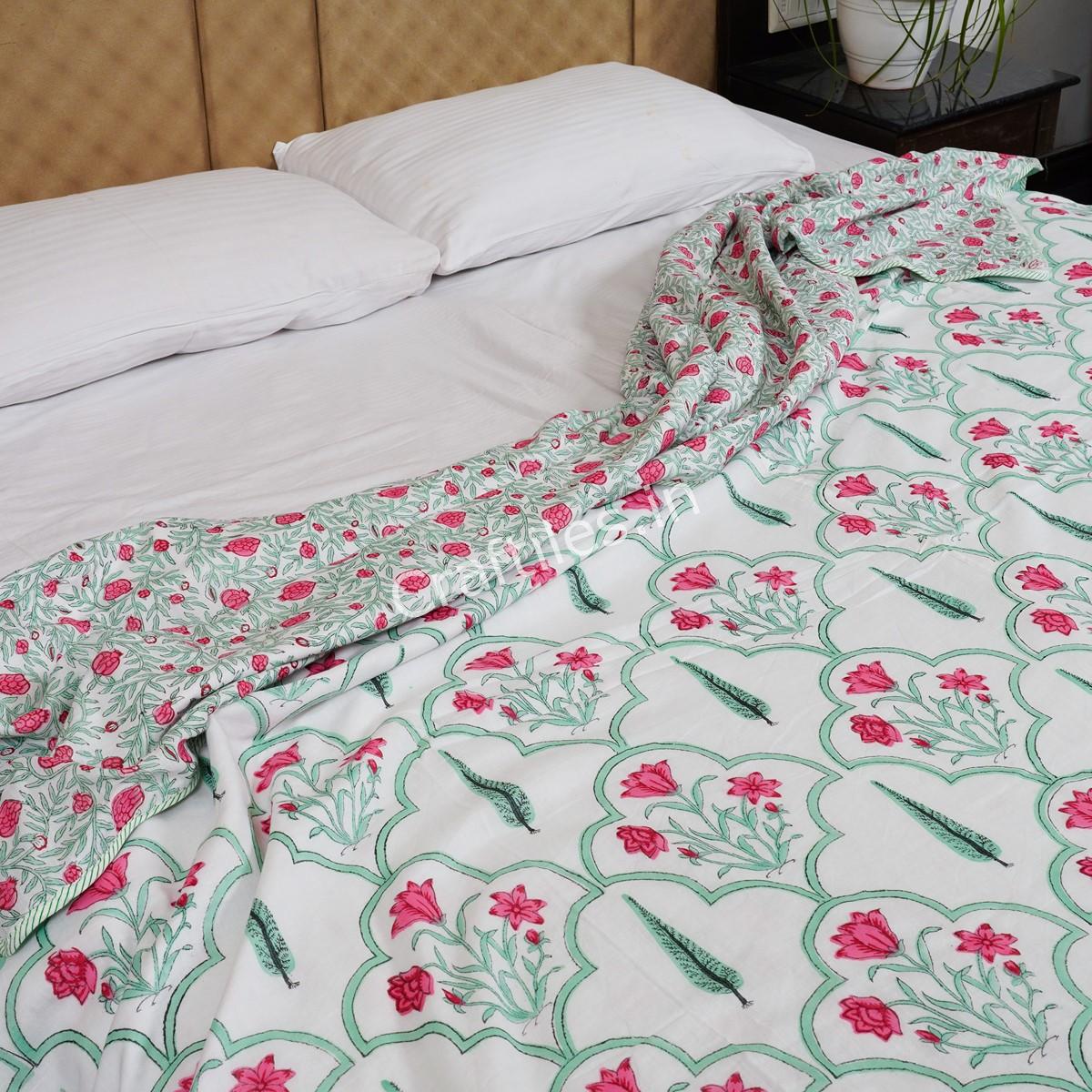 Craftiles – Amber Handblock Printed Reversible Dohar By Jaipur Dharohar – White - Image 3