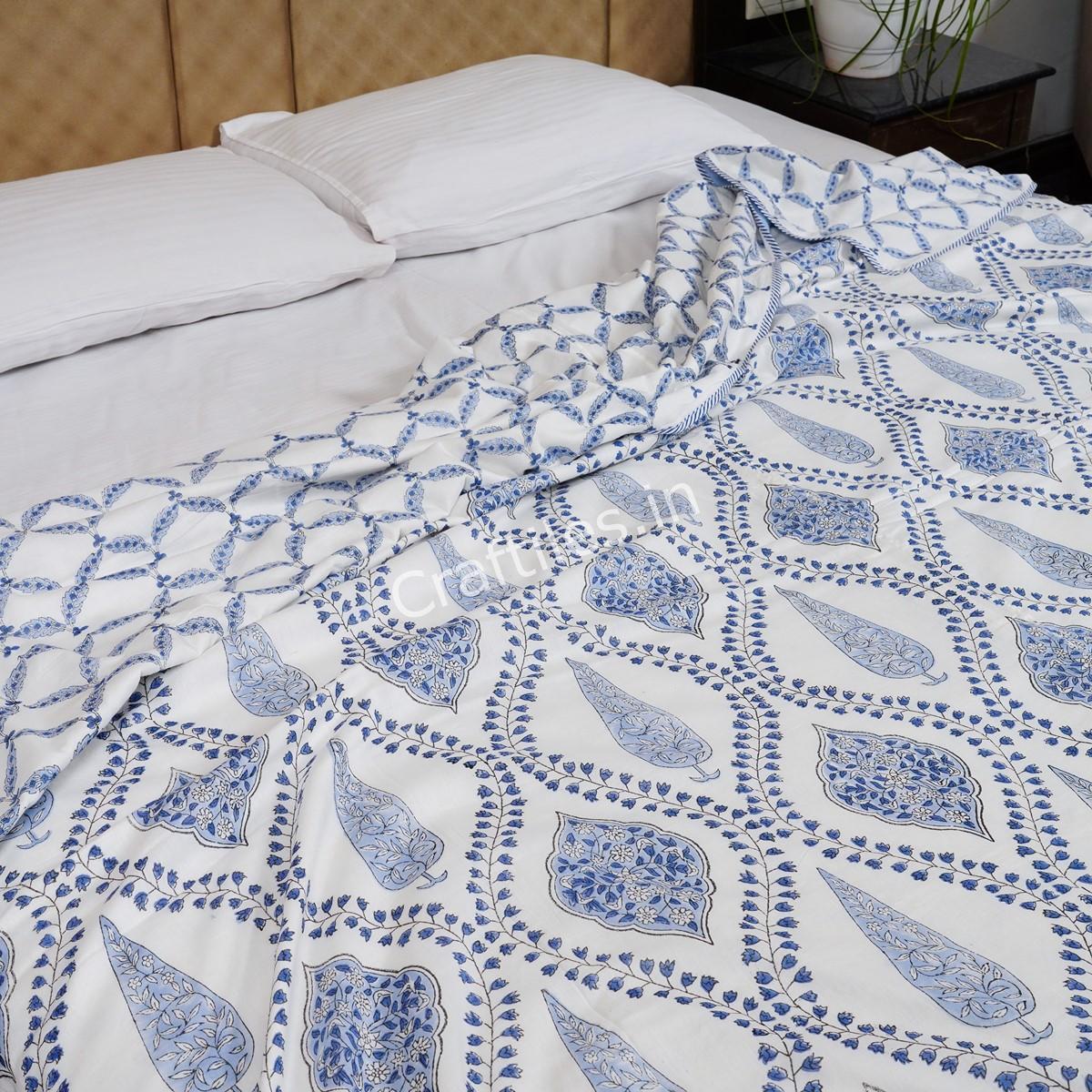 Craftiles – Amber Handblock Printed Reversible Dohar By Jaipur Dharohar – Blue - Image 3