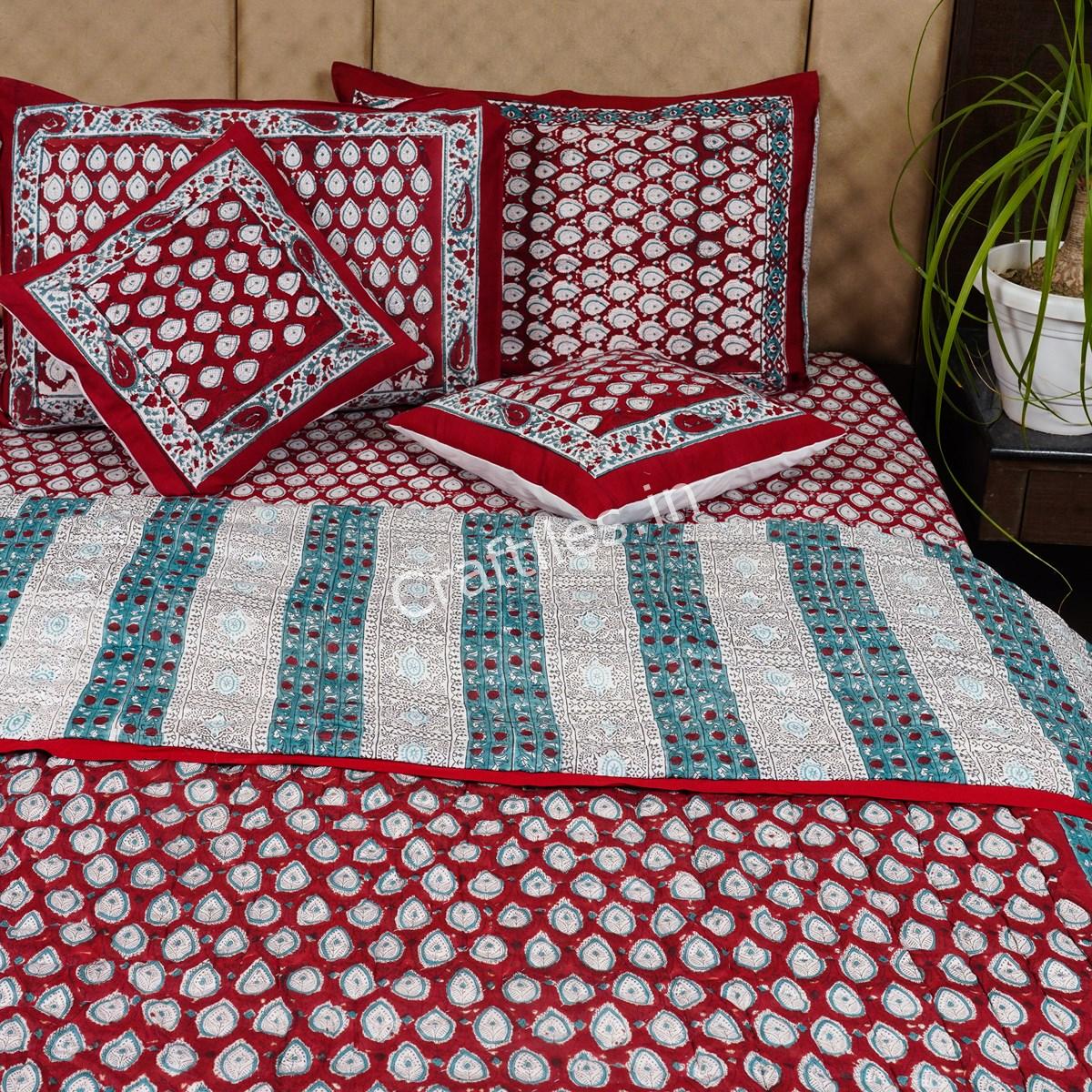 Craftiles -  Booti Jaipuri Handblock Printed Bedding Set by Jaipur dharohar for Home and Wedding Gift - Red - Image 3