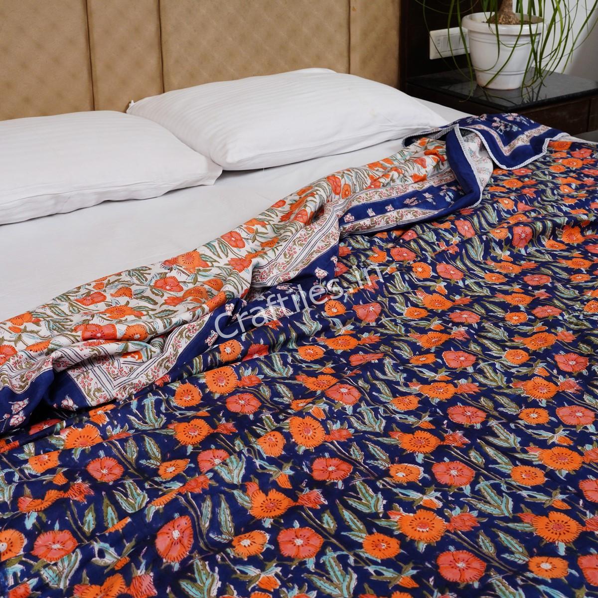Craftiles – Handblock Printed Reversible Dohar By Jaipur Dharohar – Blue - Image 3