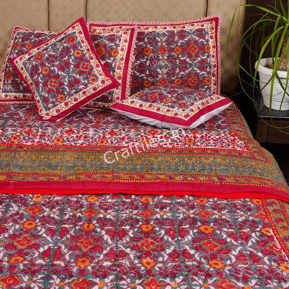Craftiles - Brodux Jaipuri Handblock Printed Bedding Set by Jaipur dharohar for Home and Wedding Gift - Red - Image 3
