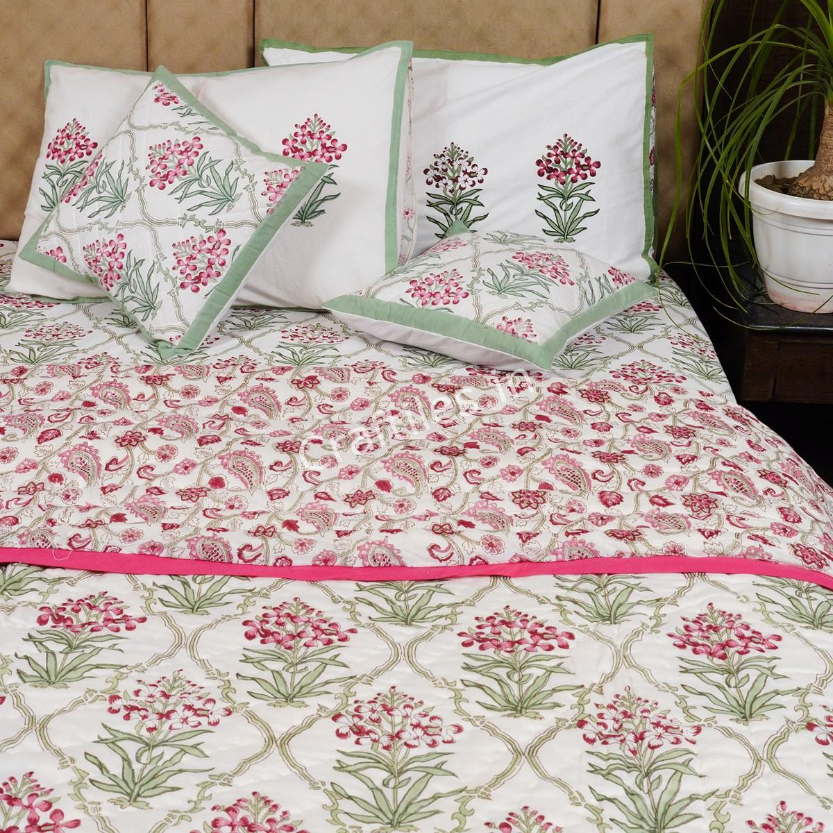 Craftiles - Hawamahal Jaipuri Handblock Printed Bedding Set by Jaipur dharohar for Home and Wedding Gift - Green - Image 3