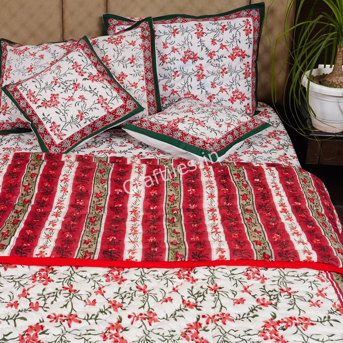Craftiles - Elephant Jaipuri Handblock Printed Bedding Set by Jaipur dharohar for Home and Wedding Gift - Red - Image 3