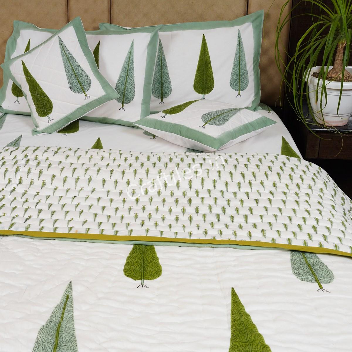 Craftiles - Elephant Jaipuri Handblock Printed Bedding Set by Jaipur dharohar for Home and Wedding Gift - Green - Image 3