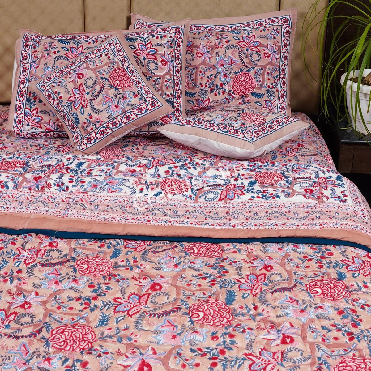 Craftiles - Saat Kaam Jaipuri Handblock Printed Bedding Set by Jaipur dharohar for Home and Wedding Gift - Pink - Image 3