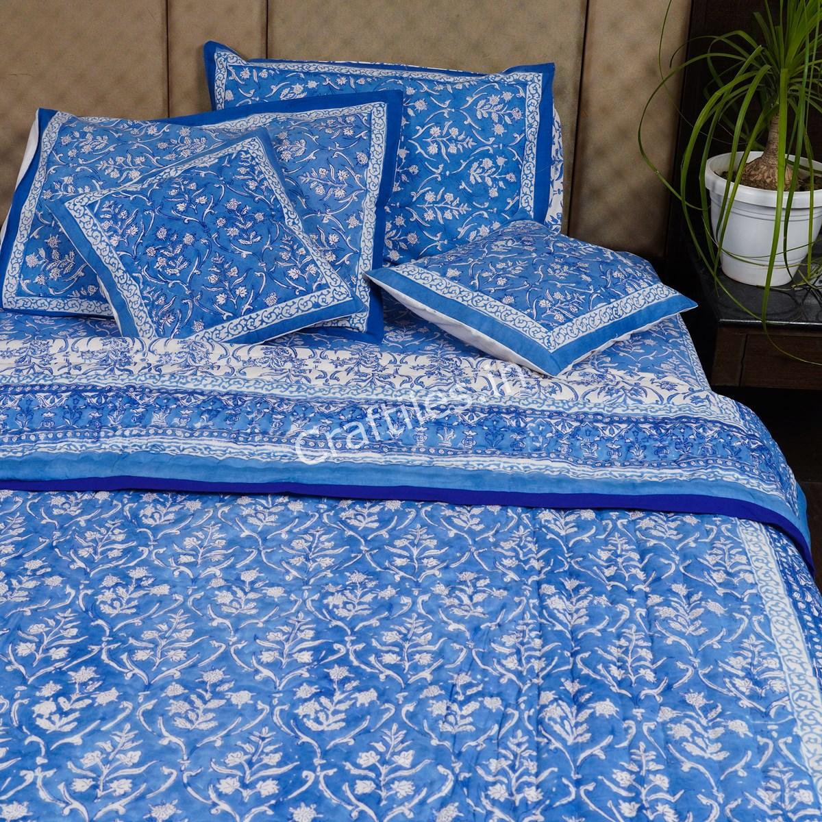 Craftiles - Danim Jaipuri Handblock Printed Bedding Set by Jaipur dharohar for Home and Wedding Gift - Blue - Image 3