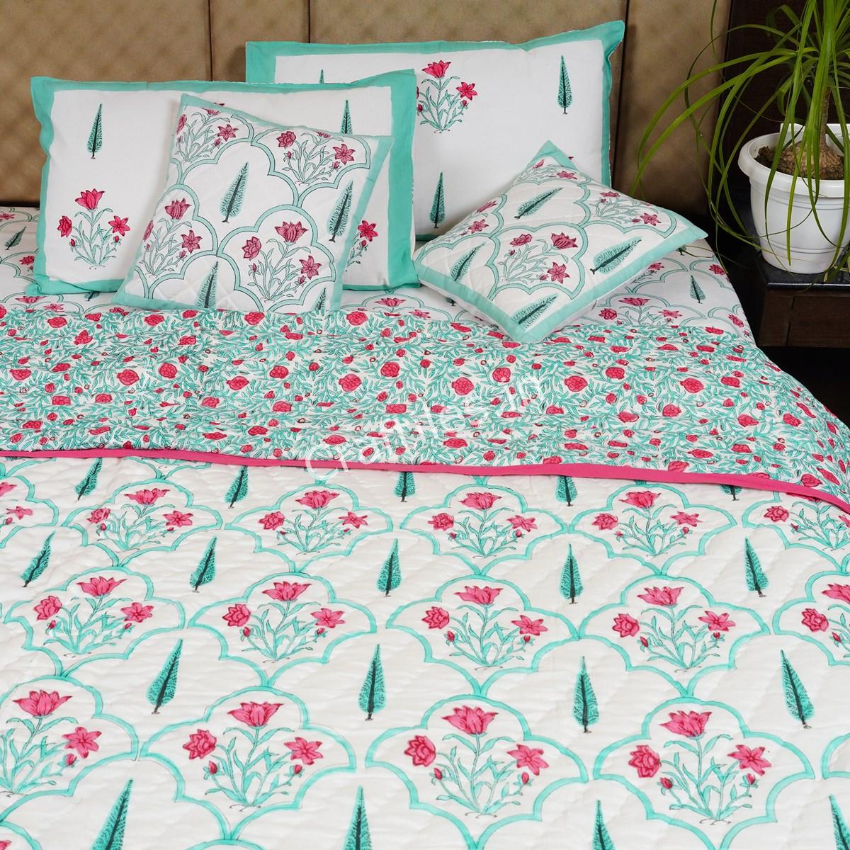 Craftiles - Mughal Jaipuri Handblock Printed Bedding Set by Jaipur dharohar for Home and Wedding Gift - Blue - Image 3