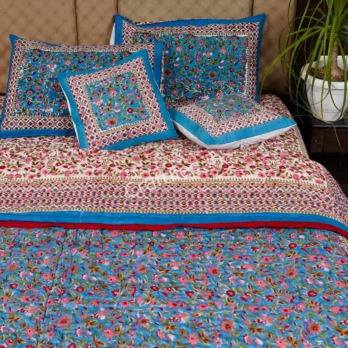 Craftiles - Sea Jaipuri Handblock Printed Bedding Set by Jaipur dharohar for Home and Wedding Gift - Blue - Image 3