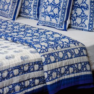 Craftiles - QL1056 Carry Jaipuri Handblock Printed Reversible Jaipuri Quilt by Jaipurdharohar - Blue