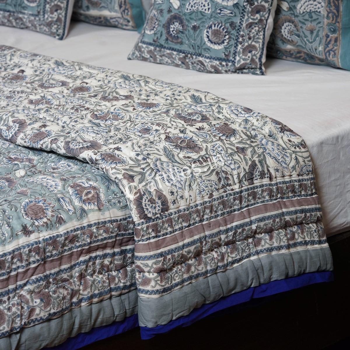 Craftiles - QL1028Q Saat kaam Jaipuri Handblock Printed Reversible Jaipuri Quilt by Jaipurdharohar - Gray