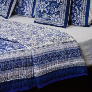 Craftiles - QL1162 Indigo Jaipuri Handblock Printed Reversible Jaipuri Quilt by Jaipurdharohar - Blue