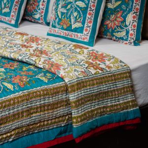 Craftiles - QL1086 Ratna kaam Jaipuri Handblock Printed Reversible Jaipuri Quilt by Jaipurdharohar - Green