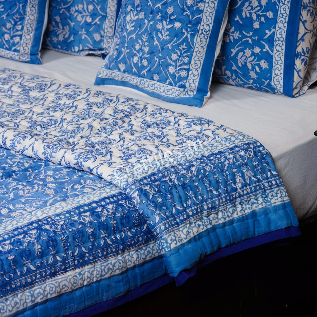 Craftiles - QL1023 Danim Jaipuri Handblock Printed Reversible Jaipuri Quilt by Jaipurdharohar - Blue