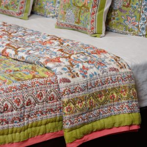 Craftiles - QL1127 Saat kaam Jaipuri Handblock Printed Reversible Jaipuri Quilt by Jaipurdharohar - Green