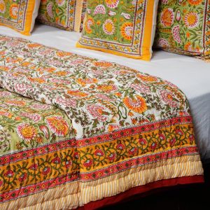 Craftiles - QL1051 Sunflower Jaipuri Handblock Printed Reversible Jaipuri Quilt by Jaipurdharohar - Yellow