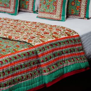 Craftiles - QL1130 Chakri Jaipuri Handblock Printed Reversible Jaipuri Quilt by Jaipurdharohar - Green