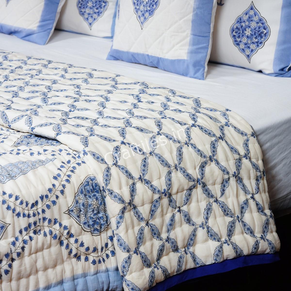 Craftiles - QL1125 Amber Jaipuri Handblock Printed Reversible Jaipuri Quilt by Jaipurdharohar - Blue