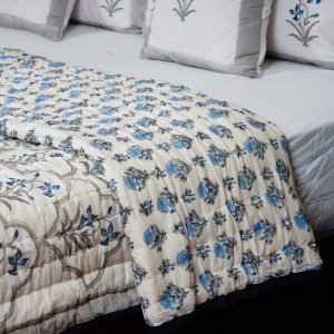 Craftiles - QL1146 Jharokha Jaipuri Handblock Printed Reversible Jaipuri Quilt by Jaipurdharohar - blue