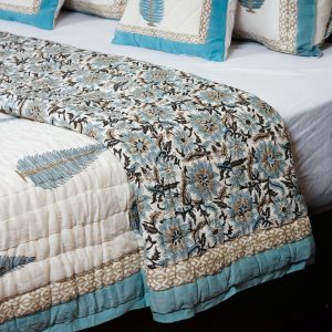 Craftiles - QL1008Q Tilak Jaipuri Handblock Printed Reversible Jaipuri Quilt by Jaipurdharohar - Blue