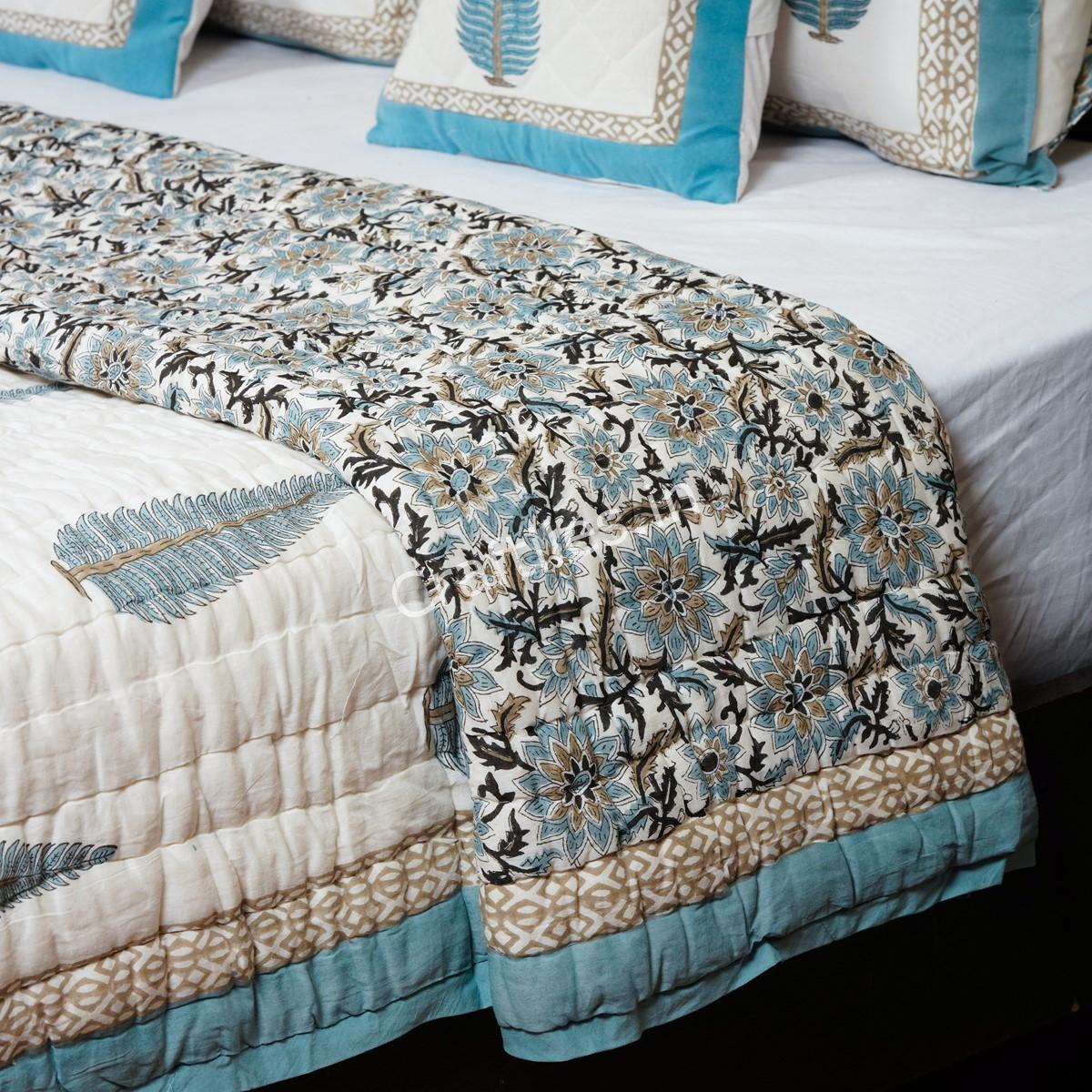 Craftiles - QL1008Q Tilak Jaipuri Handblock Printed Reversible Jaipuri Quilt by Jaipurdharohar - Blue