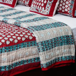 Craftiles - QL1145 Booti Jaipuri Handblock Printed Reversible Jaipuri Quilt by Jaipurdharohar - Red