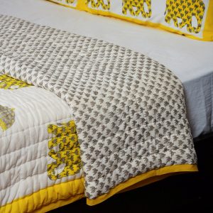 Craftiles - QL1117 Elephant Jaipuri Handblock Printed Reversible Jaipuri Quilt by Jaipurdharohar - Yellow