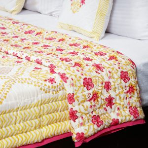 Craftiles - QL1128 Flower Pot Jaipuri Handblock Printed Reversible Jaipuri Quilt by Jaipurdharohar - Green