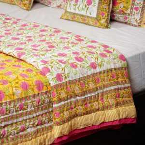 Craftiles - QL1064 Kashyap Jaipuri Handblock Printed Reversible Jaipuri Quilt by Jaipurdharohar - Yellow