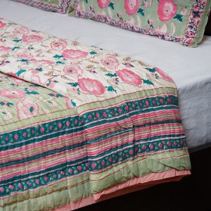 Craftiles - QL1149 Varista Jaipuri Handblock Printed Reversible Jaipuri Quilt by Jaipurdharohar - Green