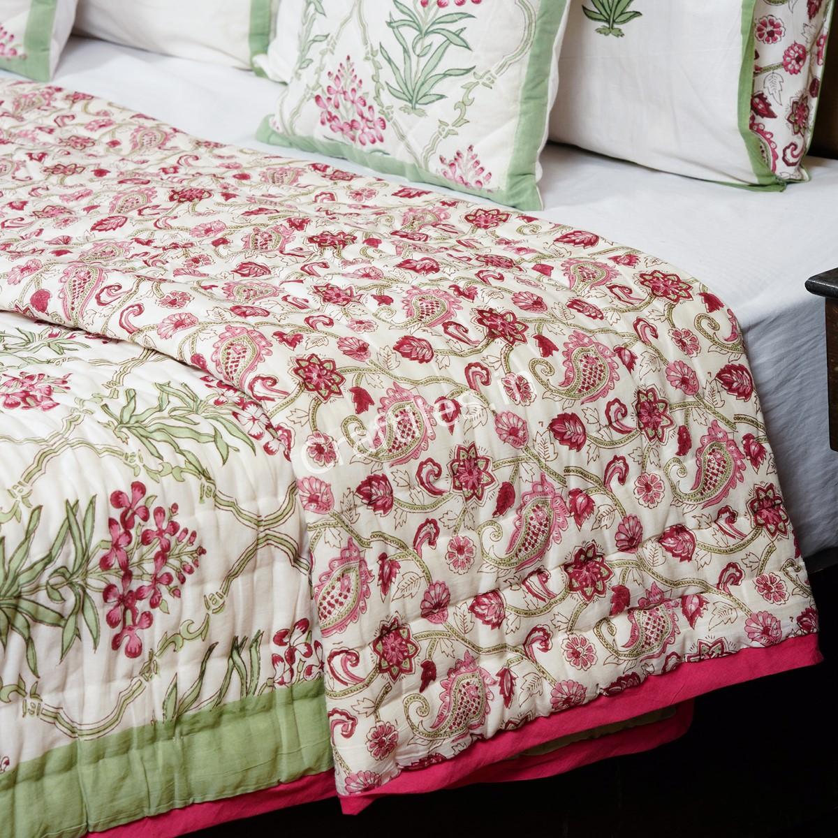 Craftiles - QL1143 Hawamahal Jaipuri Handblock Printed Reversible Jaipuri Quilt by Jaipurdharohar - Red