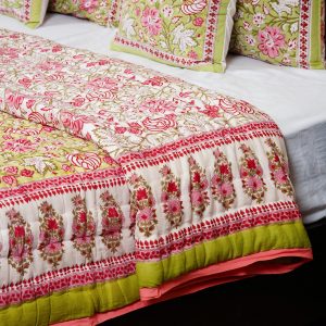 Craftiles - QL1114 Birla Jaipuri Handblock Printed Reversible Jaipuri Quilt by Jaipurdharohar - Green
