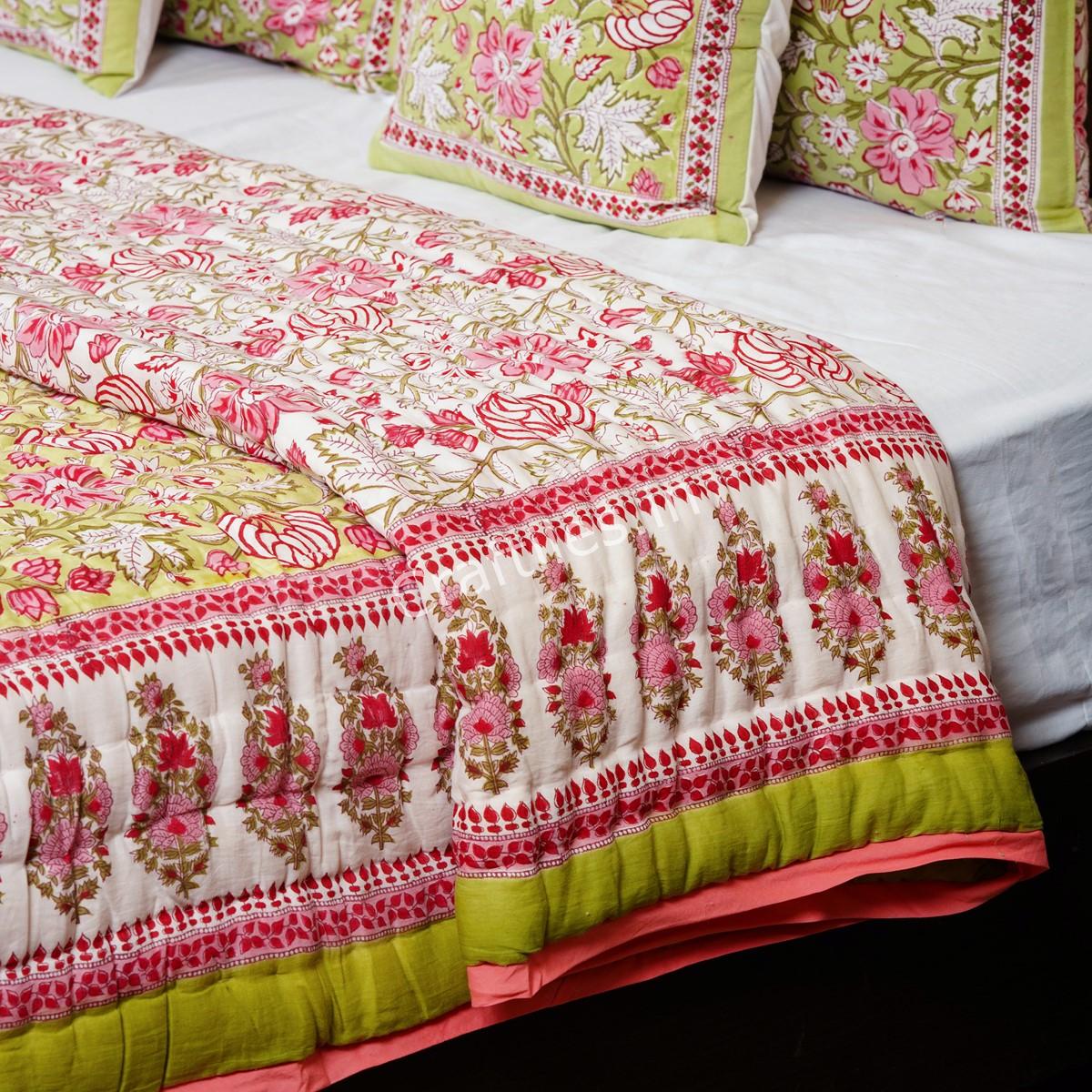 Craftiles - QL1114 Birla Jaipuri Handblock Printed Reversible Jaipuri Quilt by Jaipurdharohar - Green