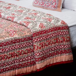 Craftiles - QL1042 Peach Jaipuri Handblock Printed Reversible Jaipuri Quilt by Jaipurdharohar - Peach